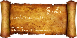 Zimányi Lili névjegykártya